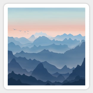 Blue and Orange Rocky Hills Landscape Digital Illustration Sticker